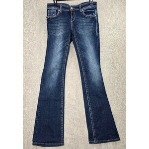 Grace In LA Womens Bootcut Jeans Size 28 Blue Denim With Studded Accent Pockets